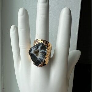 Gold and Black Agate Statement Ring